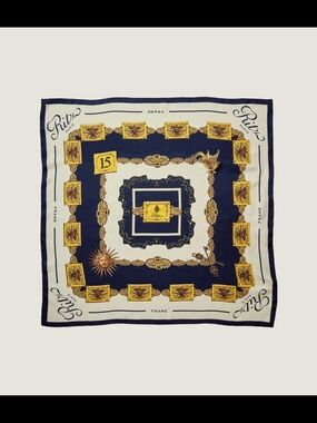 Ritz Paris x FRAME Navy & Gold Silk Scarf 34"
